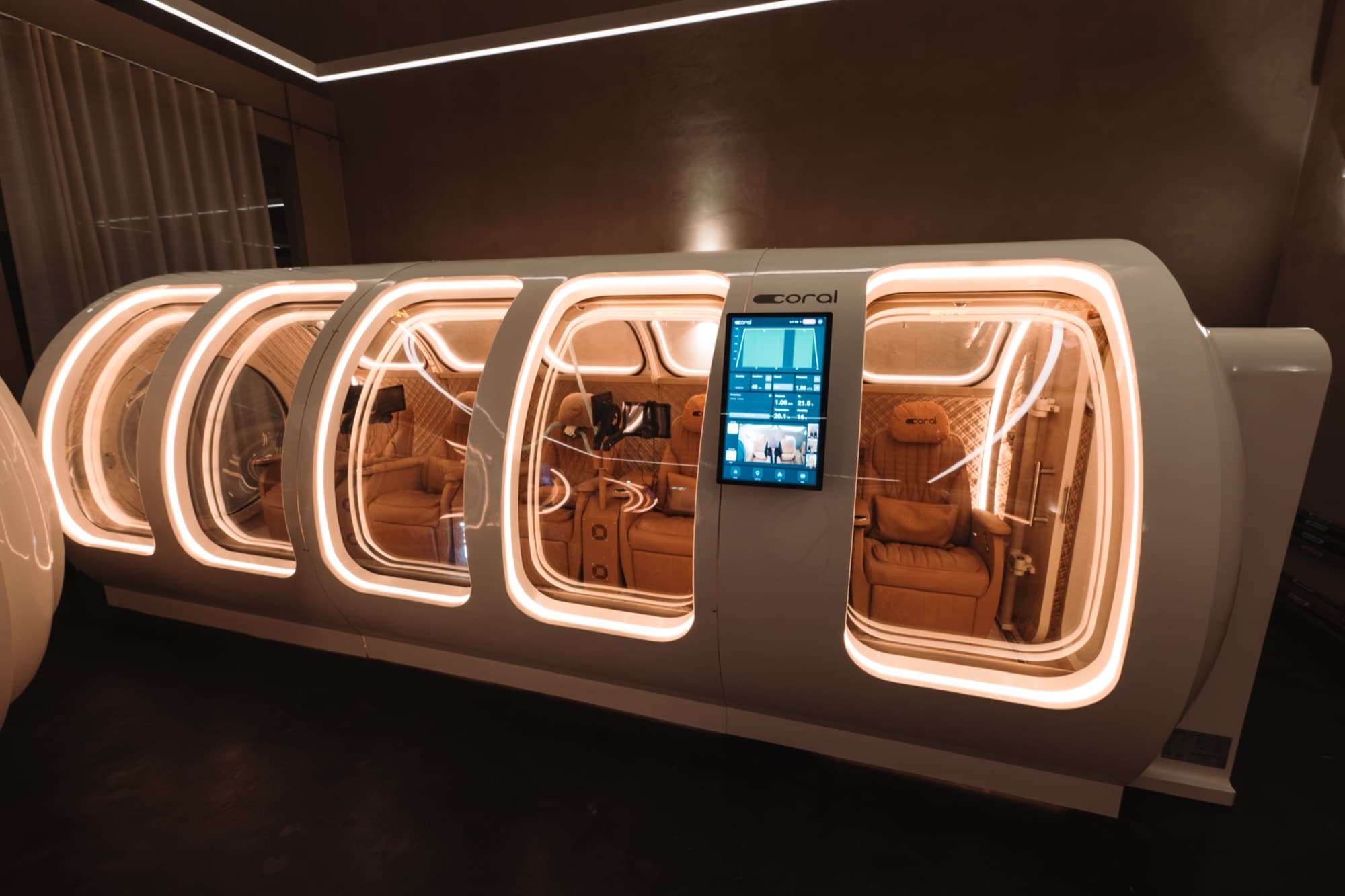 Coral Ark broadside, full chamber lit from within in a darkened showroom