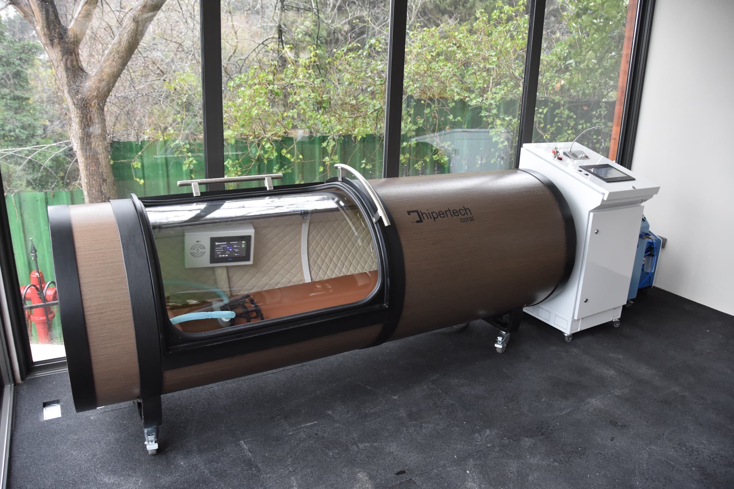 Coral One in a glass-walled garden showroom