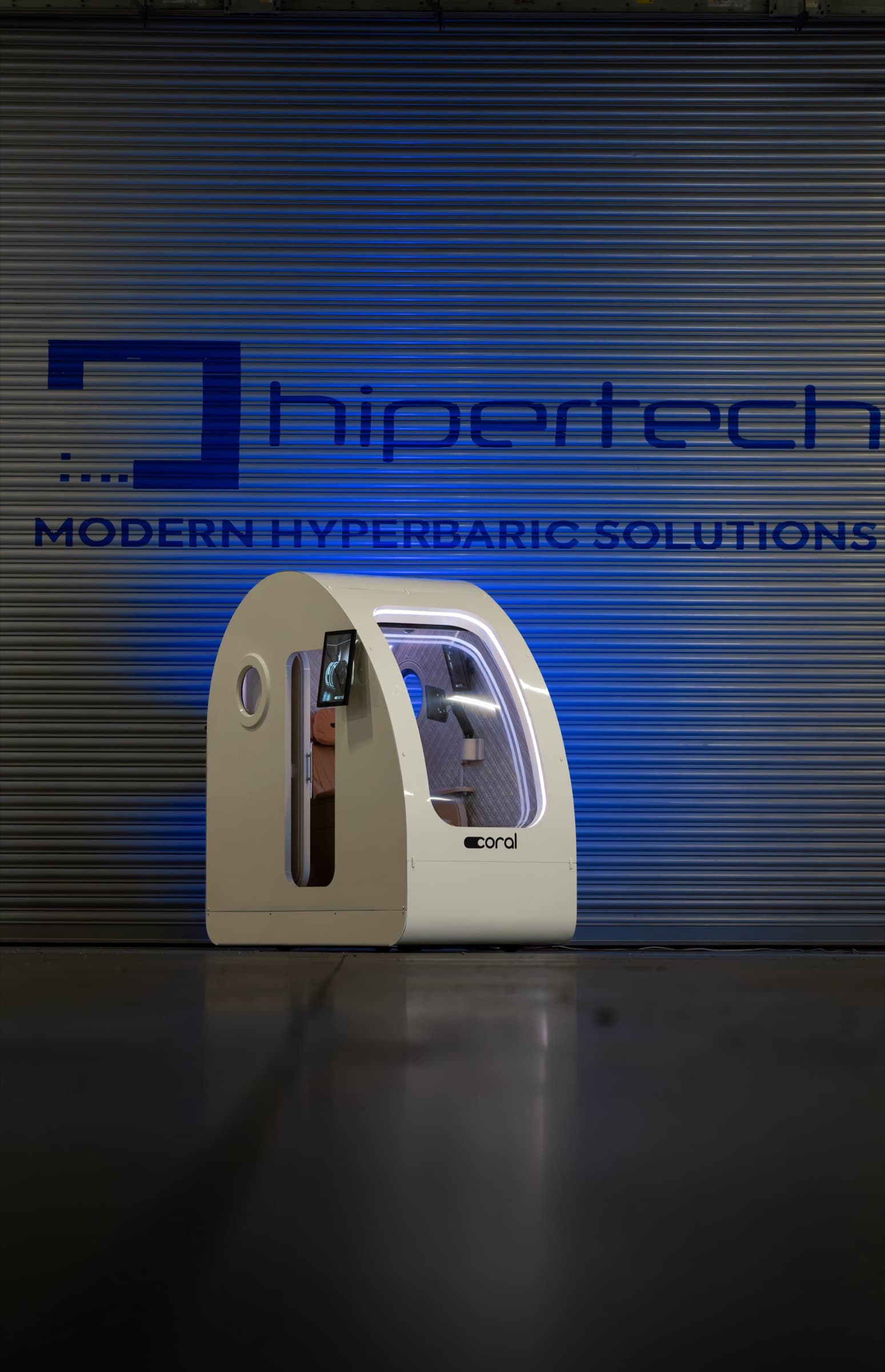 Coral Pod hyperbaric chamber in a factory setting