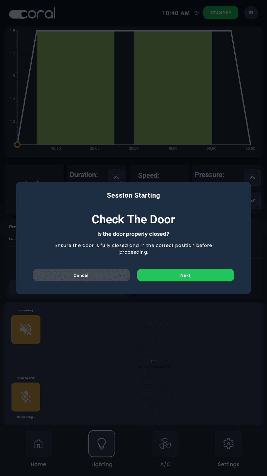 Coral Control start-session wizard